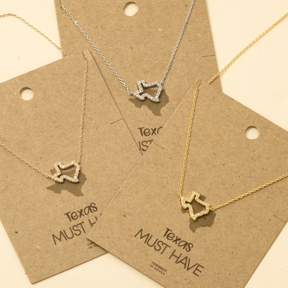 Rhinestone Trim Texas State Pendant Necklace