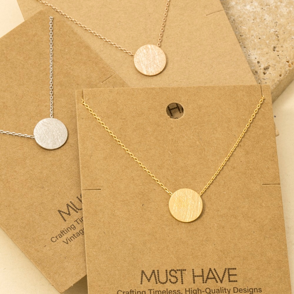 Gold Dipped Brushed Disc Pendant Necklace