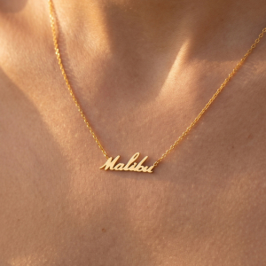 Malibu Script Word Pendant Chain Necklace