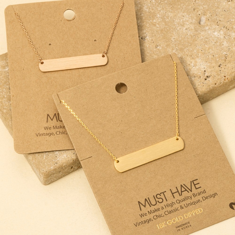 Gold Dipped Brushed Bar Pendant Necklace
