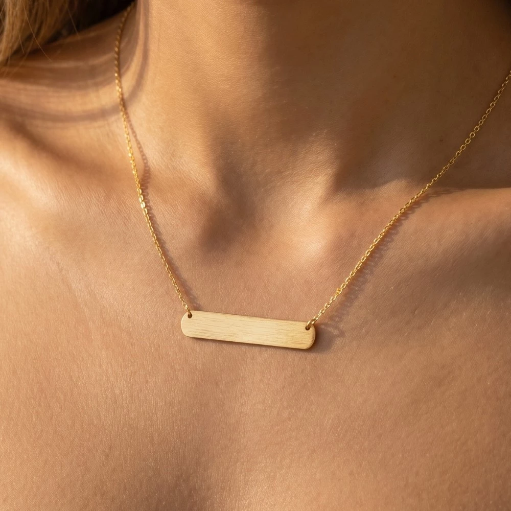 Gold Dipped Brushed Bar Pendant Necklace