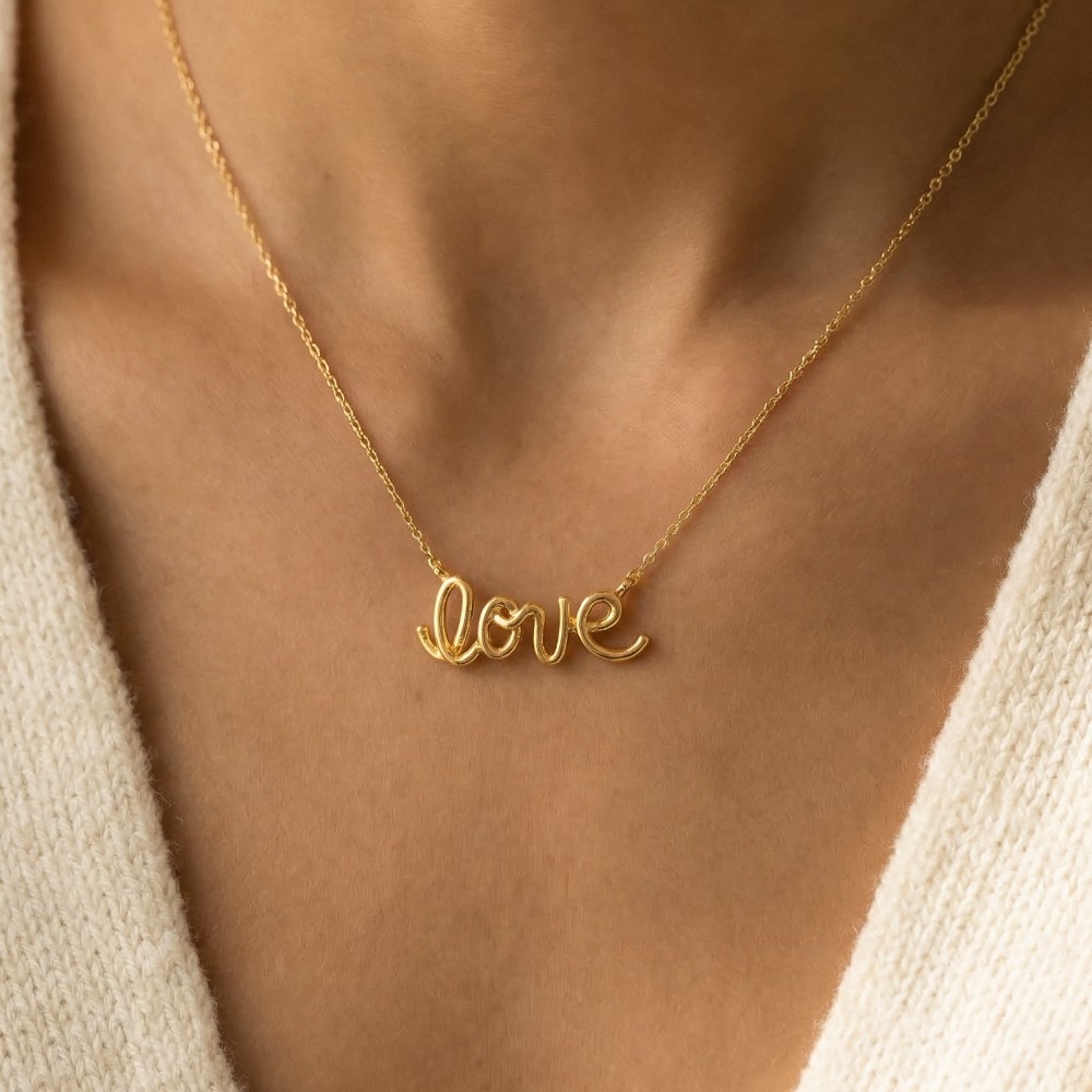 Handwritten Gold Dipped Love Pendant Necklace
