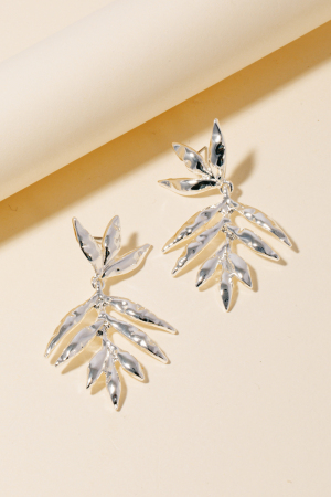 Textured Long Leaf Dangle Earrings