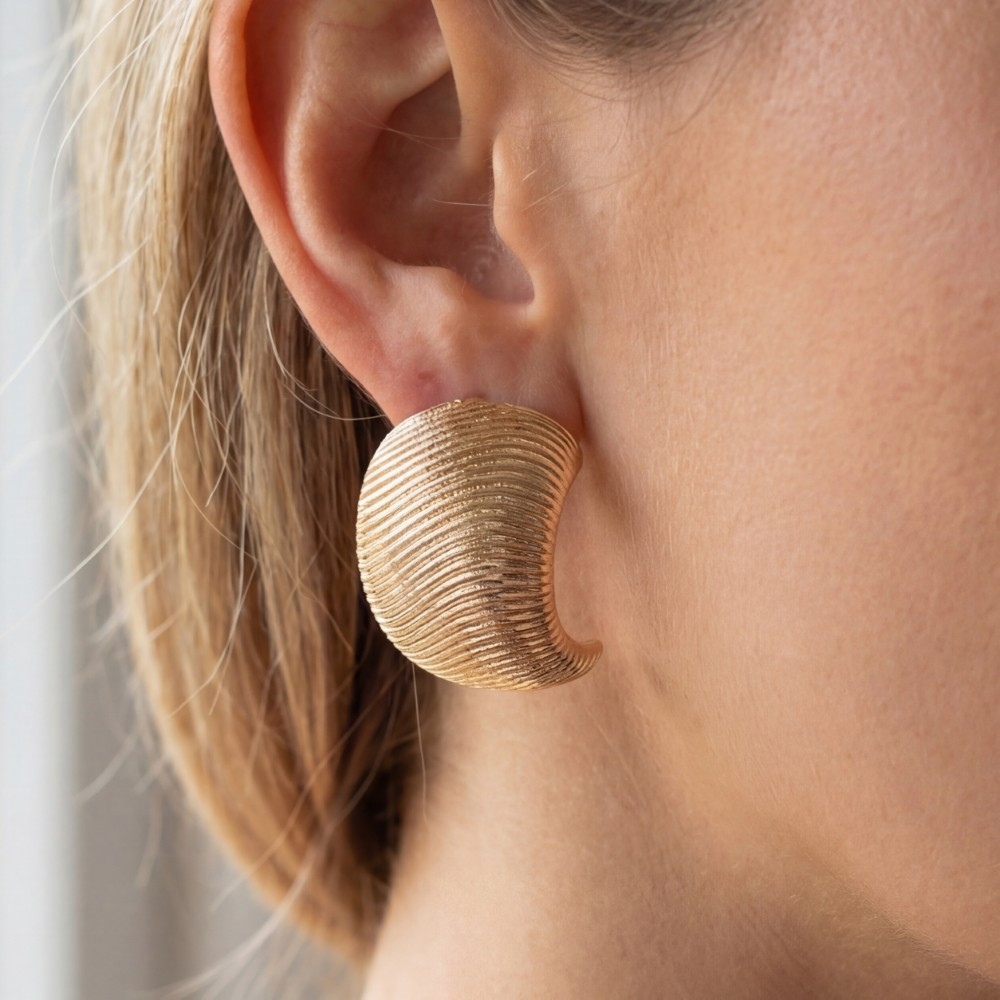 Textured Curved Shield Stud Earrings