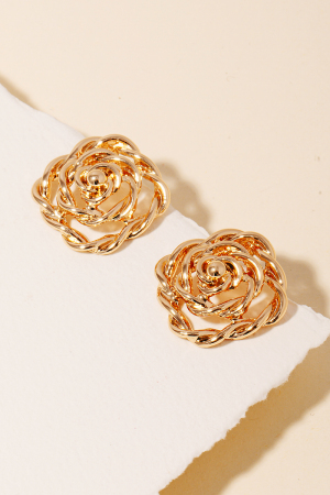 Twisted Metallic Wire Rose Stud Earrings