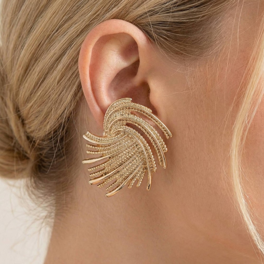 Textured Metallic Swirl Shield Earrings