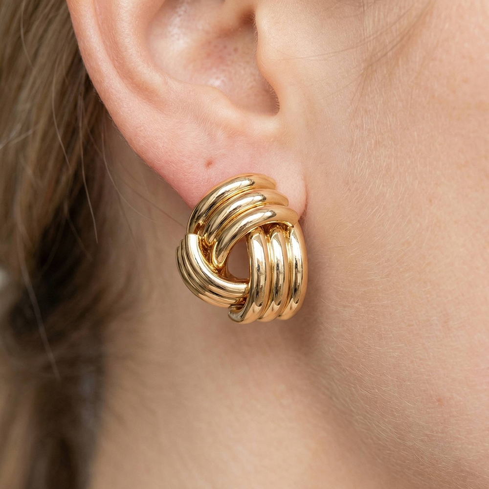 Layered Metallic Knot Stud Earrings