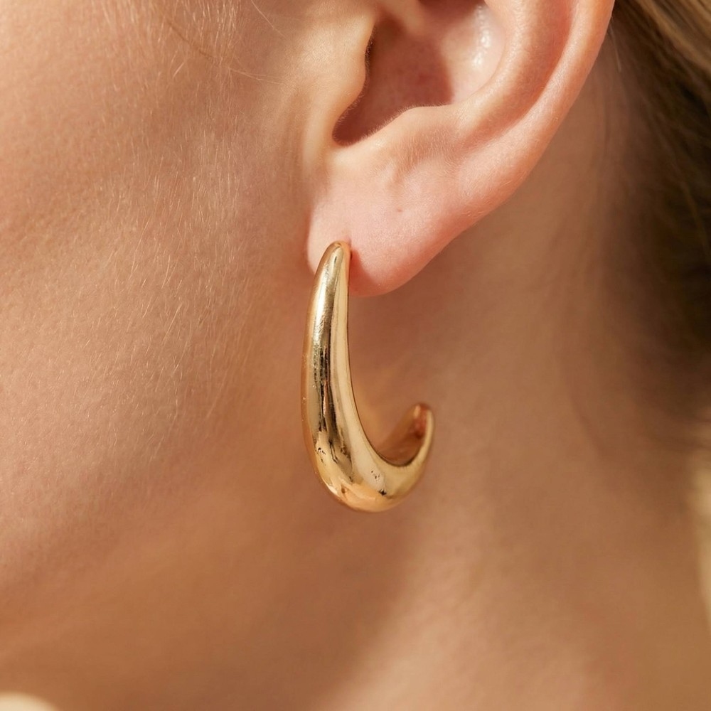Long Metallic J Hoop Earrings