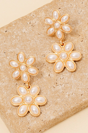 Pearl Studded Double Flower Dangle Earrings