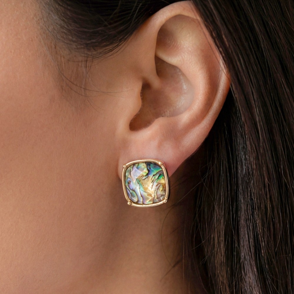 Square Faceted Stone Stud Earrings