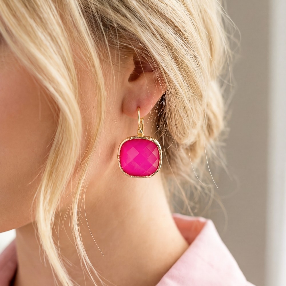 Faceted Square Stone Lever Back Earrings