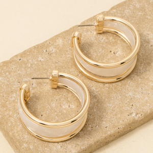 Wide Acetate And Metallic Trim Hoop Earrings