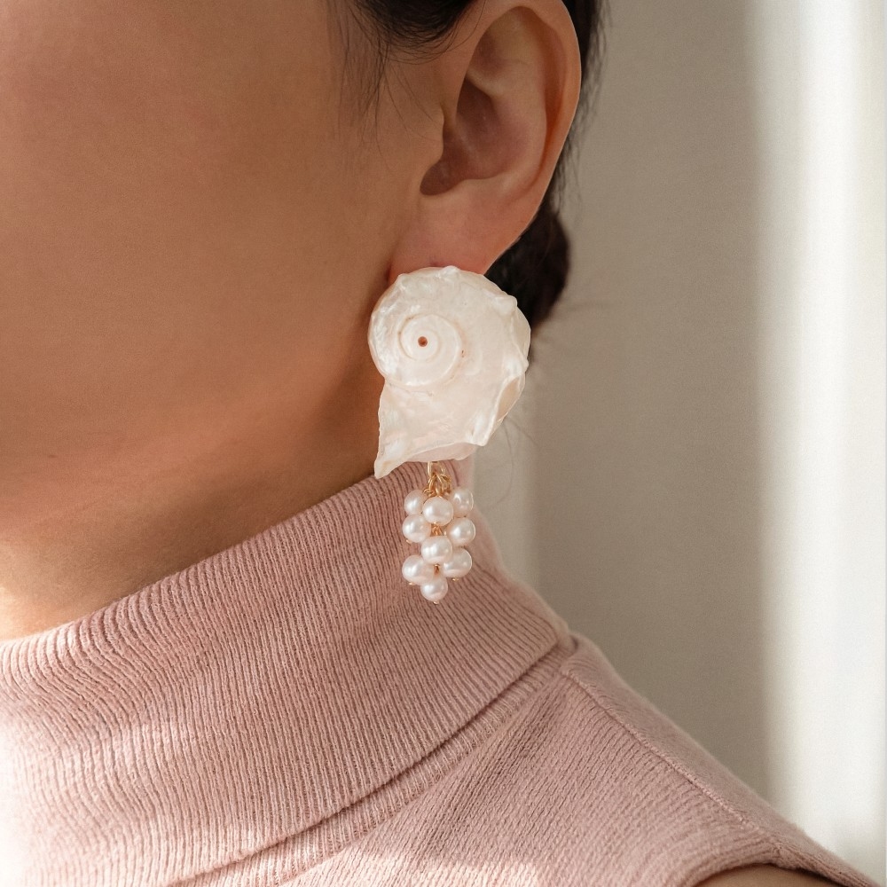 Sealife Seashell Pearl Drop Earrings
