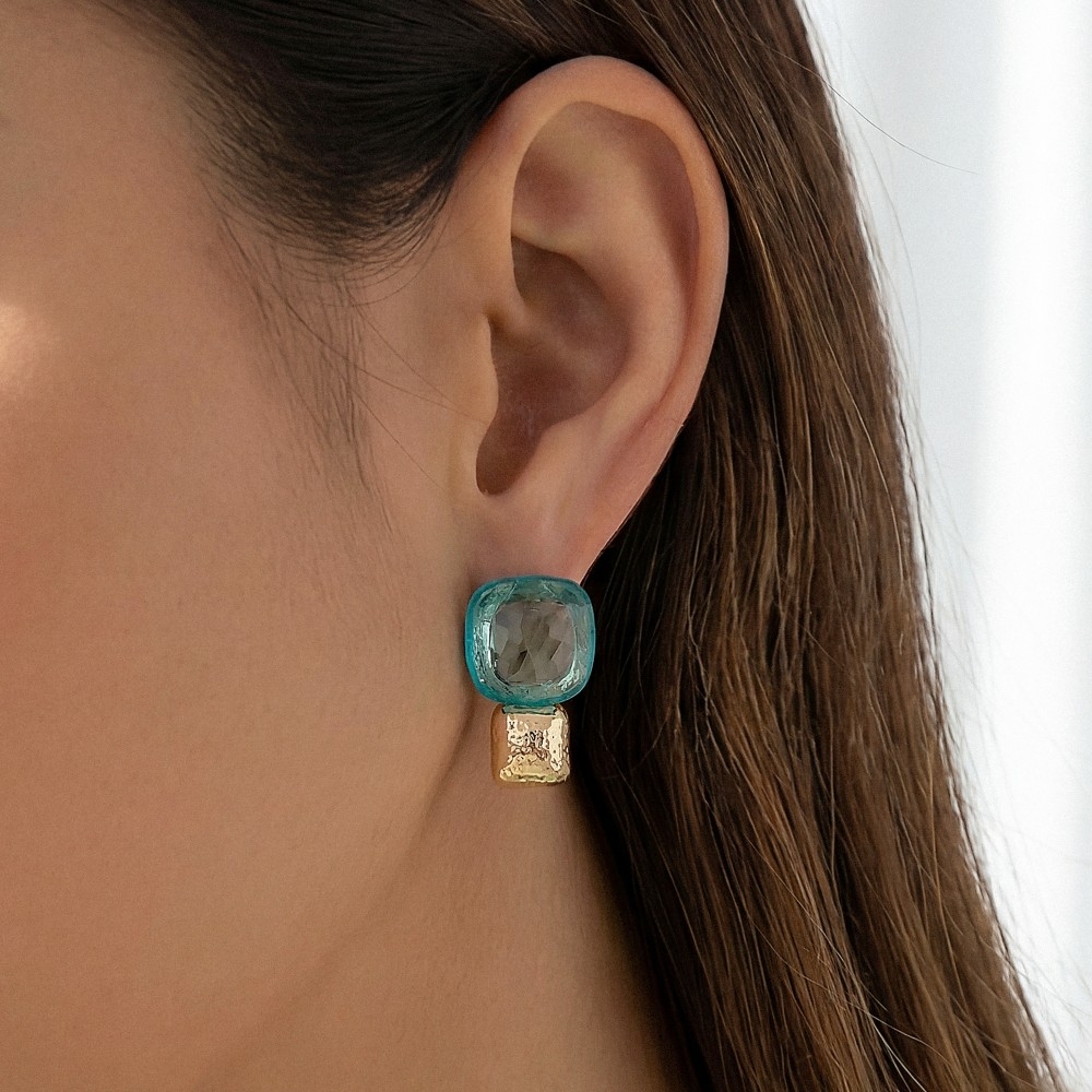 Clear Square Stone Drop Earrings