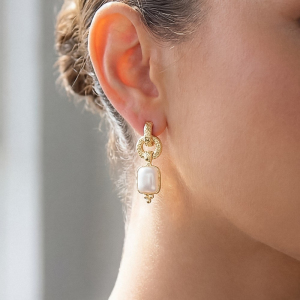 Square Pearl Chain Drop Earrings