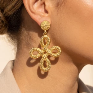 Braided Rope Quatrefoil Knot Drop Earrings