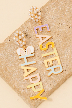 Happy Easter And Pearl Cluster Dangle Earrings