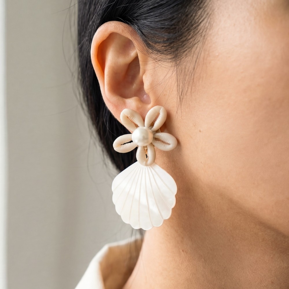 Flower Seashell Drop Earrings