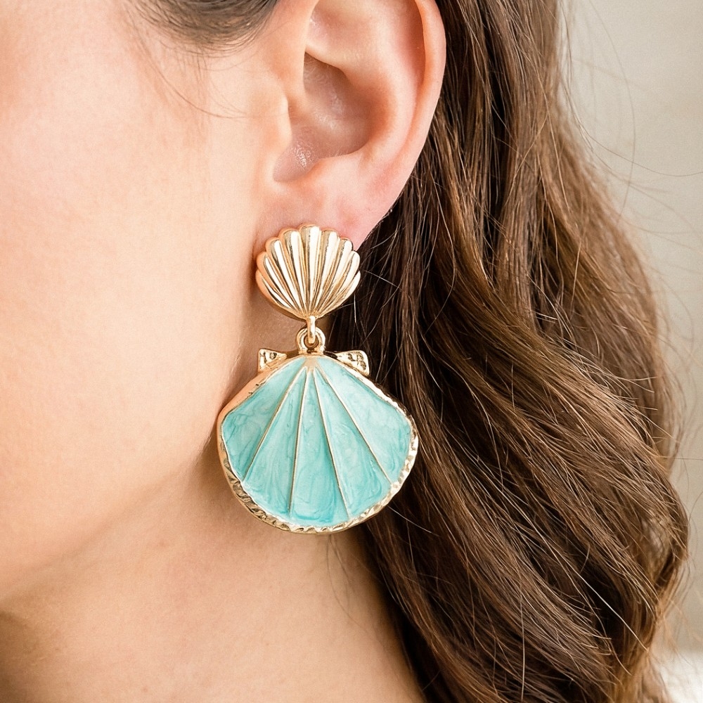 Enamel Double Seashell Drop Earrings