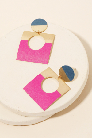Metallic Geometric Square Drop Earrings