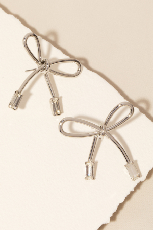 Baguette Ends Ribbon Bow Stud Earrings