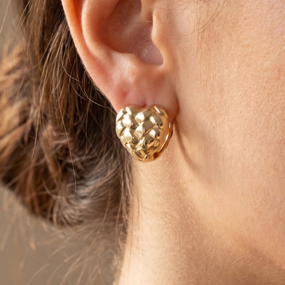 Metallic Braided Heart Latch Stud Earrings