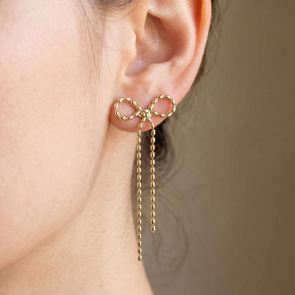 Bow Chain Fringe Tassel Drop Earrings