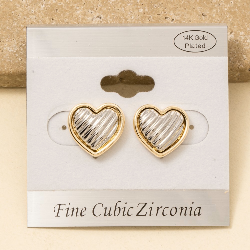 Gold Dipped Textured Heart Stud Earrings