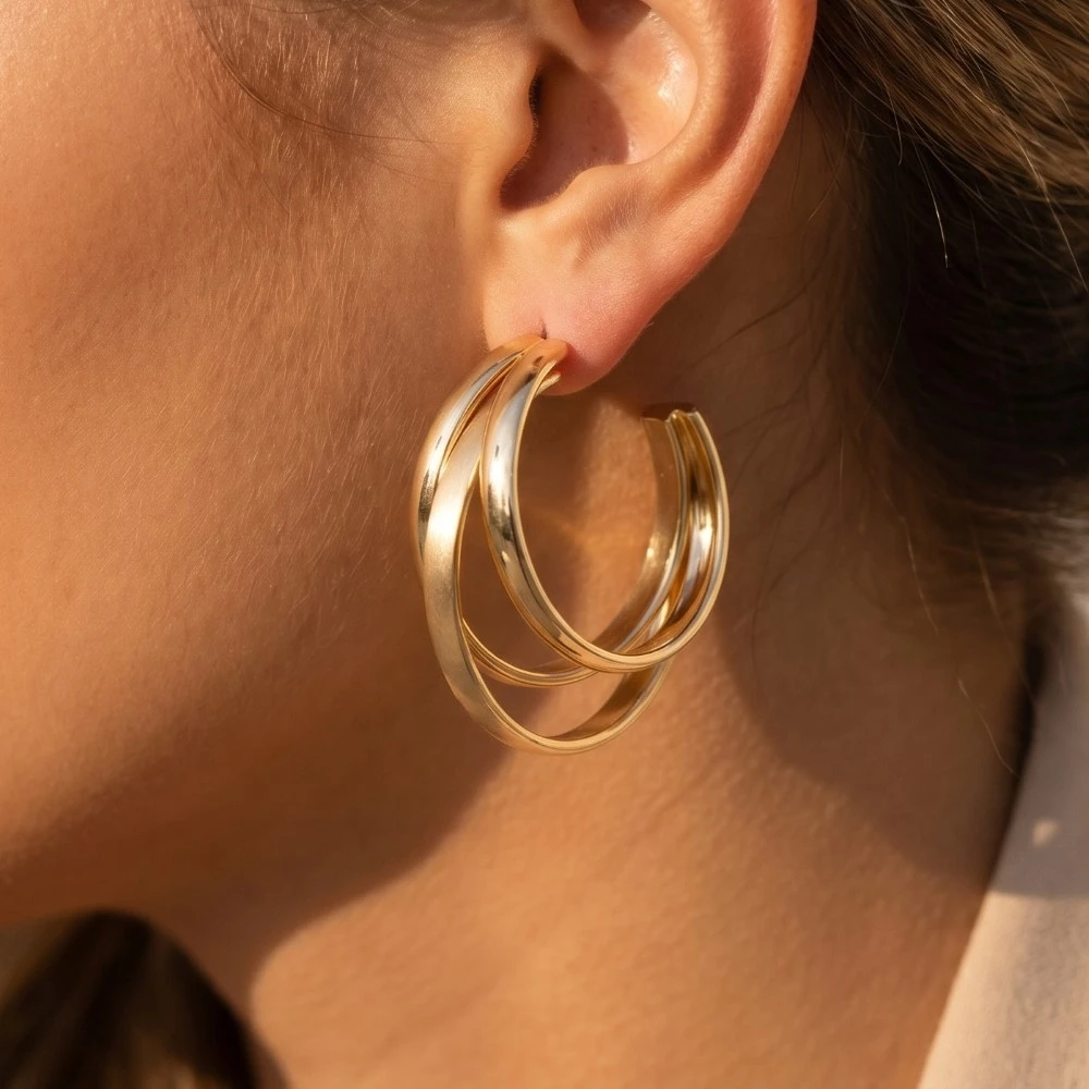 Triple Layered Metallic Hoop Earrings