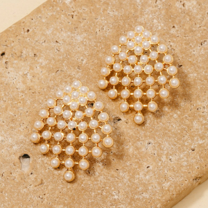 Pearl Pave Mesh Wide Stud Earrings