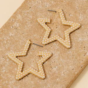 Pearl Pave Star Hoop Earrings