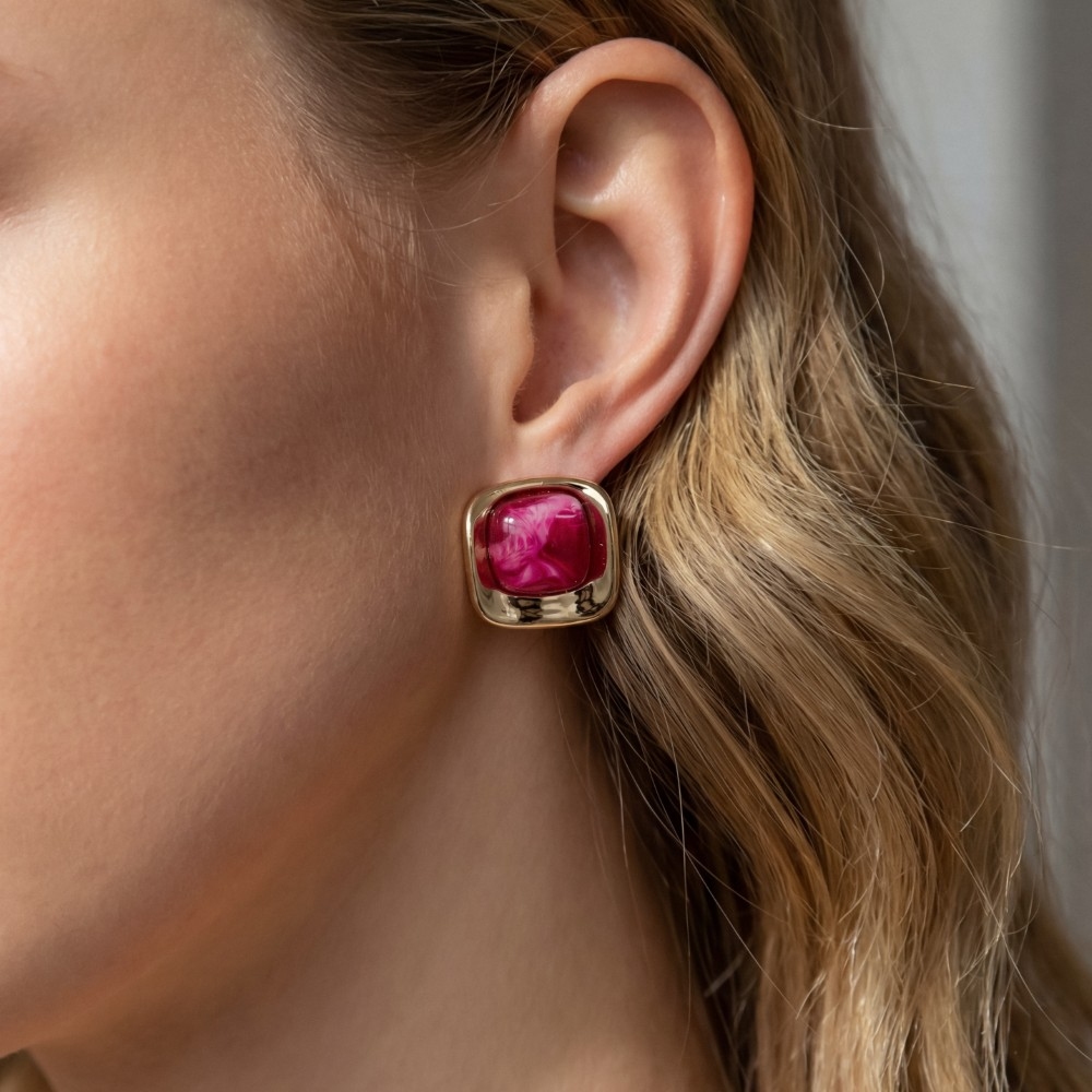 Square Marble Resin Stud Earrings