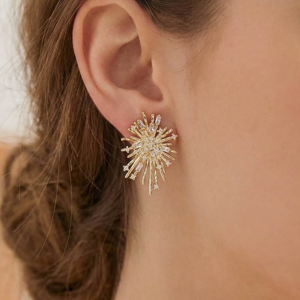 Cz Cluster Studded Starburst Stud Earrings