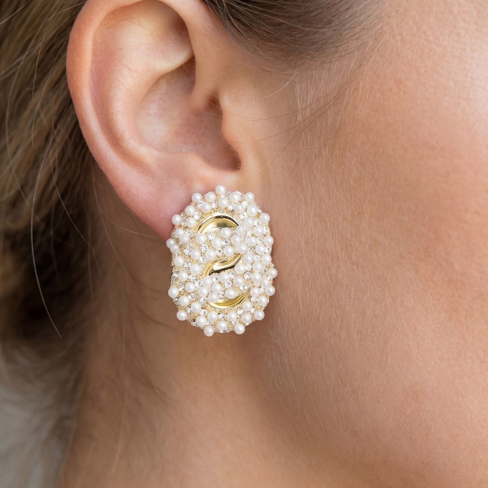 Pearl And Cz Pave Knot Stud Earrings