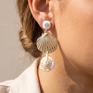 Sea Shell And Spiral Shell Dangle Earrings
