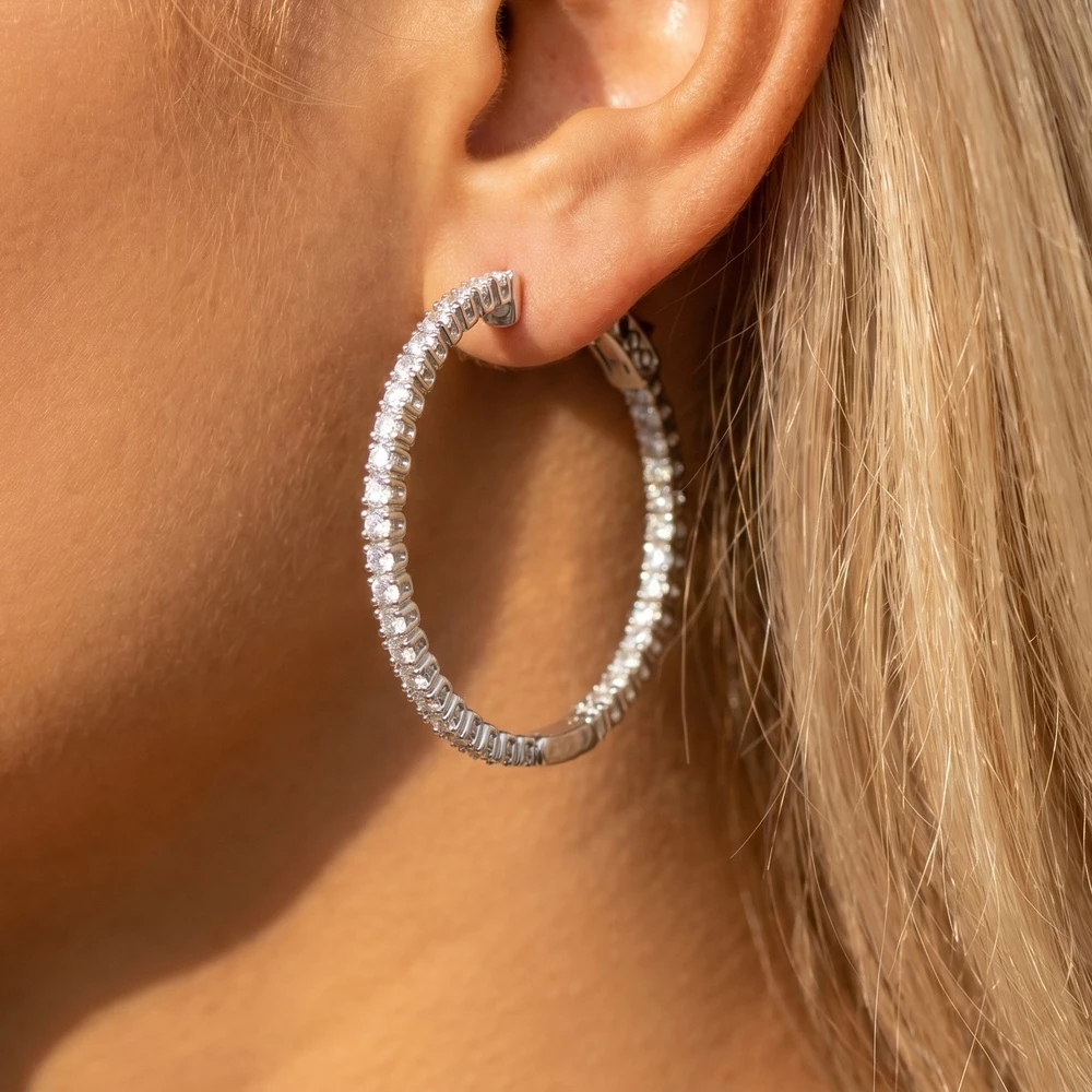 Pave Cz Inside Out Hoop Earrings