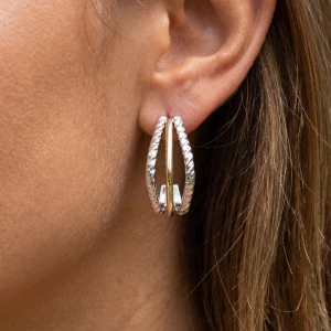 Stainless Steel Two Tone Square Hoop Earring Set