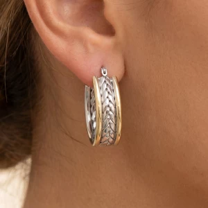 Stainless Steel Two Tone Oval Hoop Earring Set