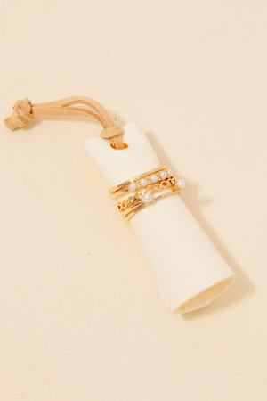 Mixed Pearl Studs 5Pc Metallic Band Rings Set