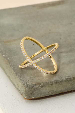 Delicate Rhinestone X Ring