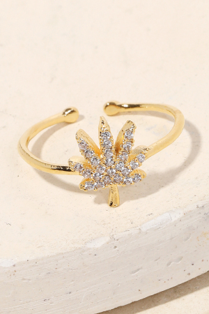 Gold Dipped Pave Marijuana Leaf Ring