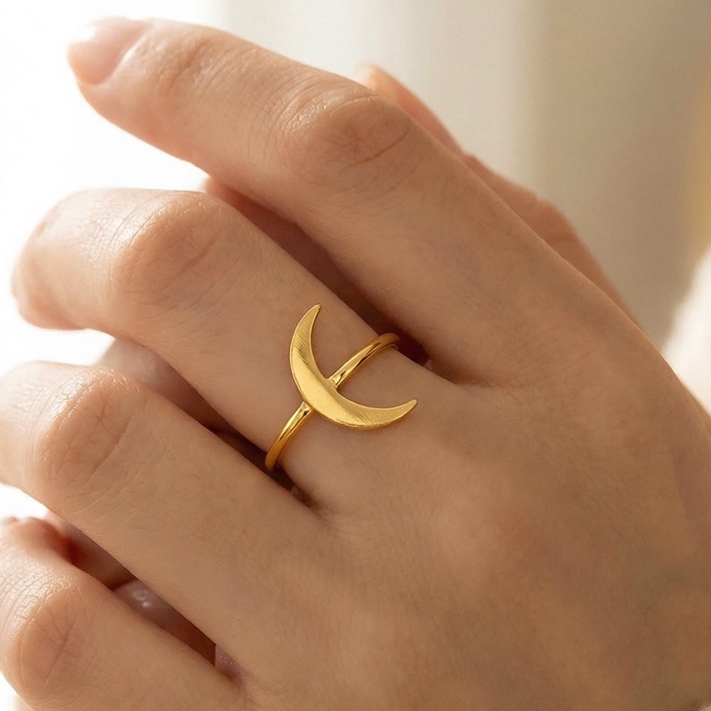 Gold Dipped Delicate Moon Crescent Ring