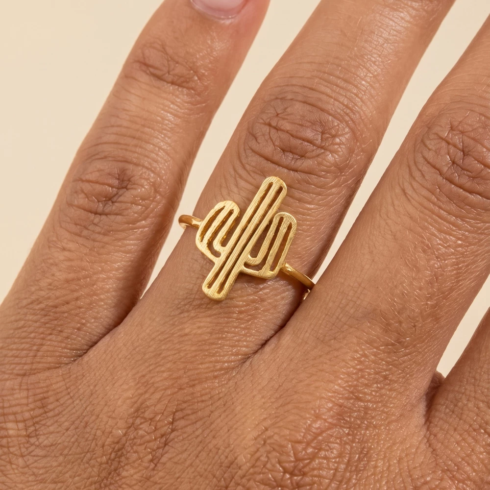 Brushed Saguaro Cactus Outline Ring