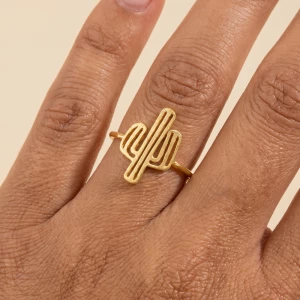 Brushed Saguaro Cactus Outline Ring