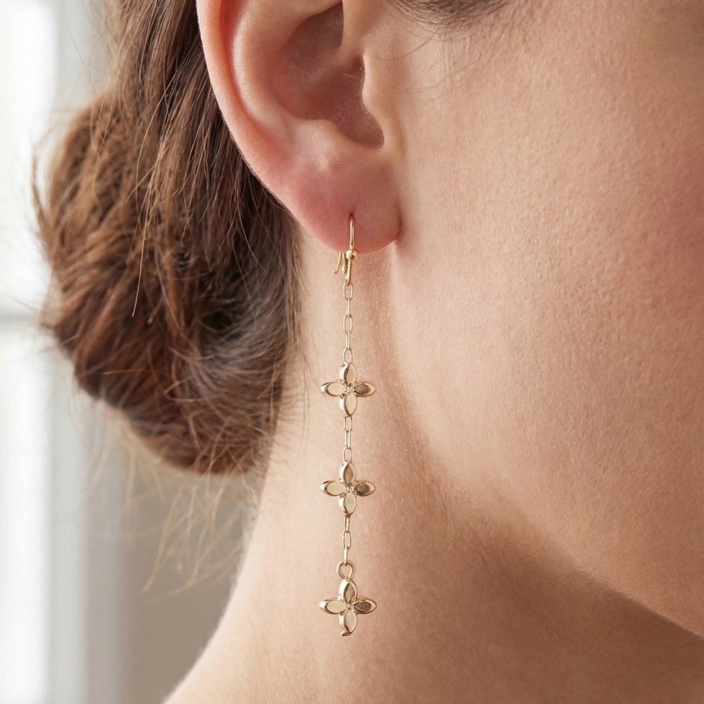 Mini Metallic Flowers Chain Dangle Earrings