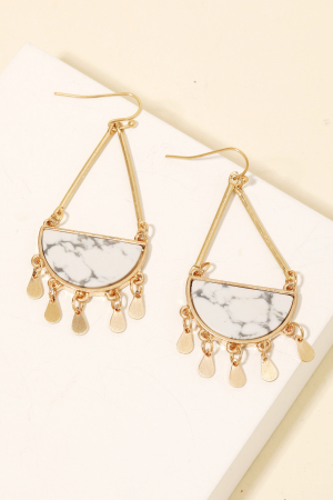 Half Stone Tear Dangle Fringe Earrings
