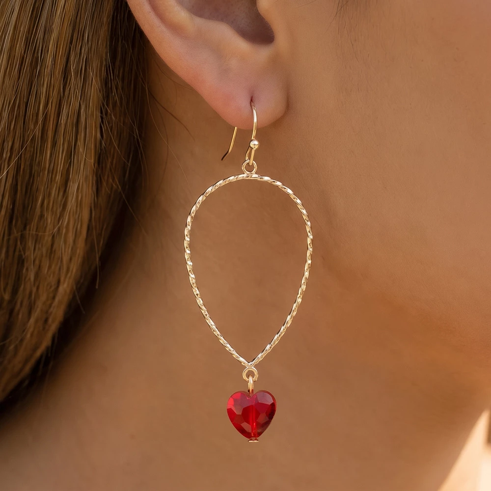 Twisted Wire Open Teardrop Frame Heart Drop Earrings
