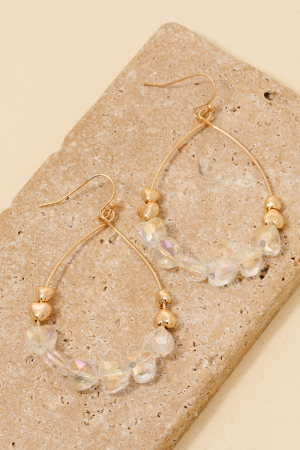 Faceted And Metallic Heart Beads Tear Dangle Earrings