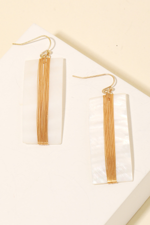 Curved Seashell Rectangle Dangle Earrings