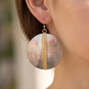 Large Round Shell Disc Drop Earrings